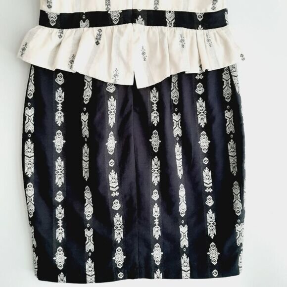 EVE GRAVEL Contrast Collar Peplum Sheath Dress Floral Embroidery B&W Sz L - Picture 11 of 16